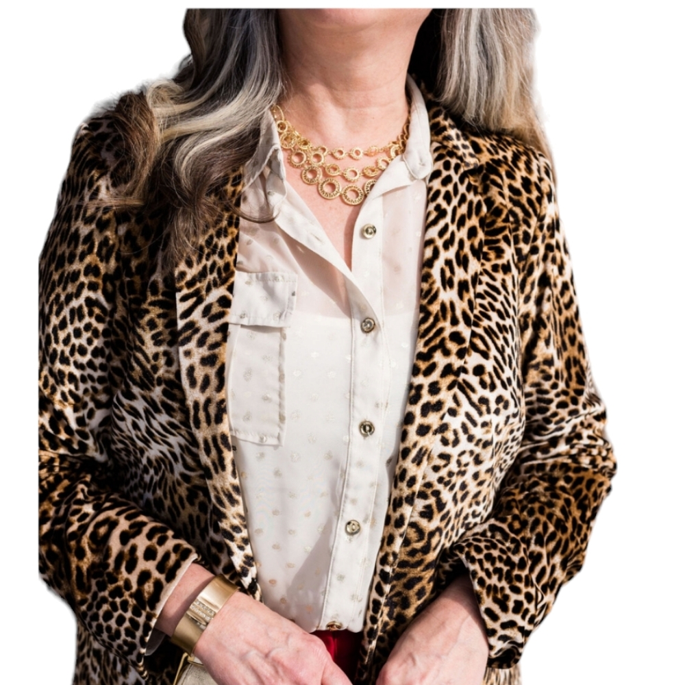 Libby Edelman Nwot Velvety Leopard Longsleeve Collared,Pockets, Blazer